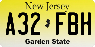 NJ license plate A32FBH
