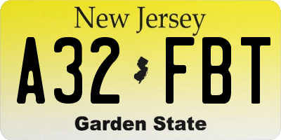 NJ license plate A32FBT