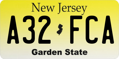 NJ license plate A32FCA