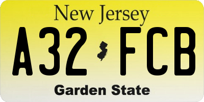 NJ license plate A32FCB