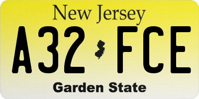 NJ license plate A32FCE