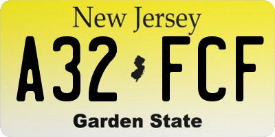 NJ license plate A32FCF