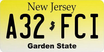 NJ license plate A32FCI