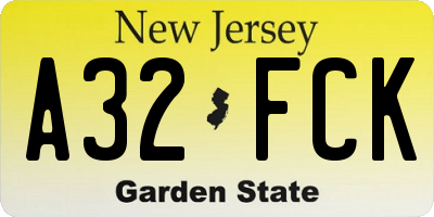 NJ license plate A32FCK