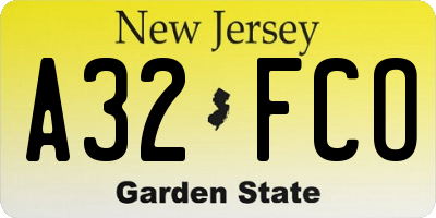 NJ license plate A32FCO