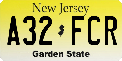 NJ license plate A32FCR