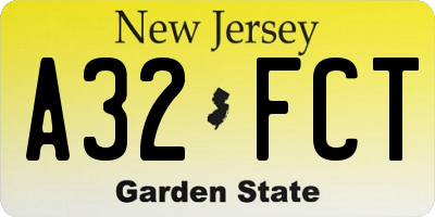 NJ license plate A32FCT