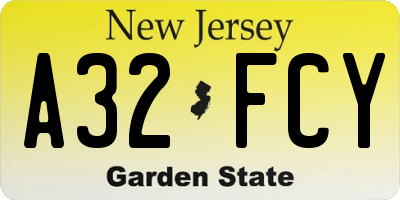 NJ license plate A32FCY