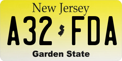 NJ license plate A32FDA