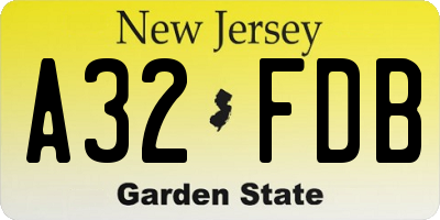 NJ license plate A32FDB