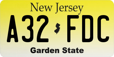 NJ license plate A32FDC