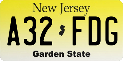 NJ license plate A32FDG