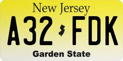 NJ license plate A32FDK