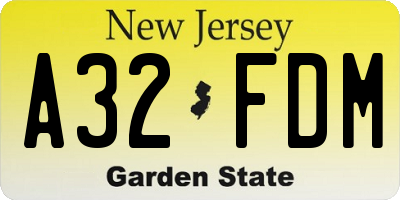 NJ license plate A32FDM