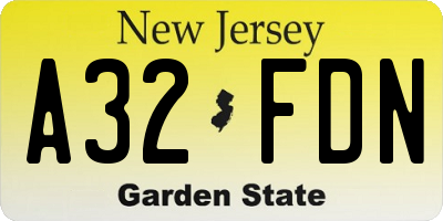 NJ license plate A32FDN