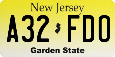 NJ license plate A32FDO