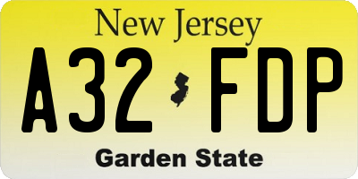 NJ license plate A32FDP