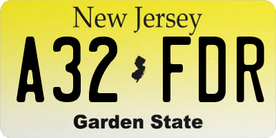 NJ license plate A32FDR