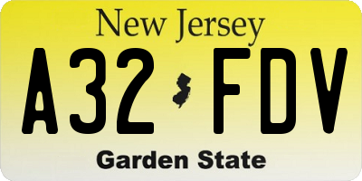 NJ license plate A32FDV