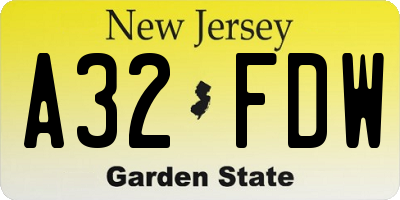NJ license plate A32FDW