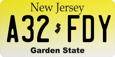 NJ license plate A32FDY