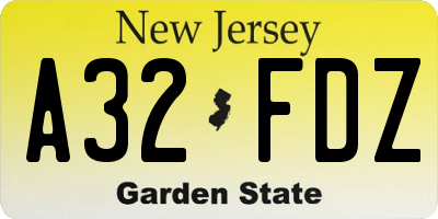 NJ license plate A32FDZ