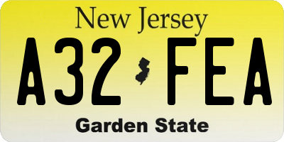 NJ license plate A32FEA