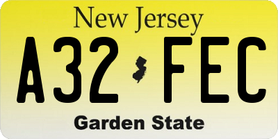 NJ license plate A32FEC