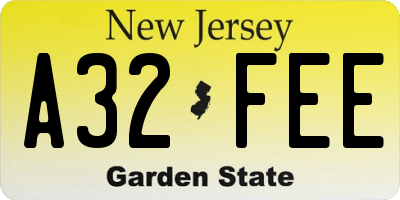 NJ license plate A32FEE