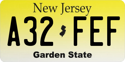 NJ license plate A32FEF