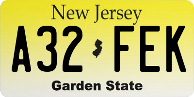 NJ license plate A32FEK