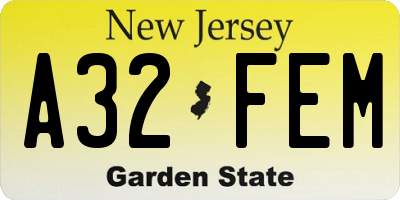 NJ license plate A32FEM