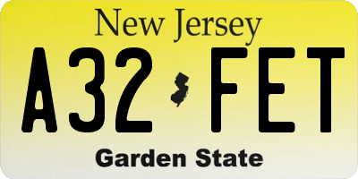 NJ license plate A32FET
