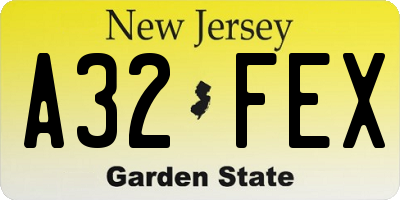 NJ license plate A32FEX