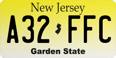 NJ license plate A32FFC