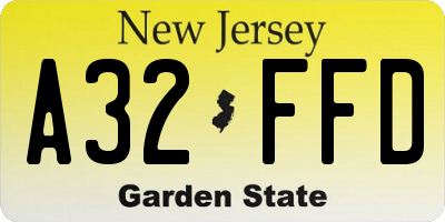 NJ license plate A32FFD