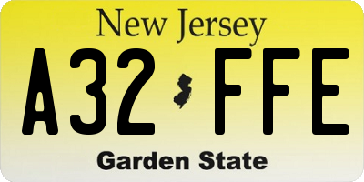 NJ license plate A32FFE