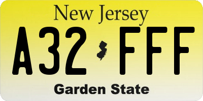 NJ license plate A32FFF