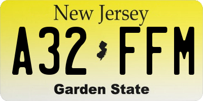 NJ license plate A32FFM