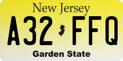 NJ license plate A32FFQ