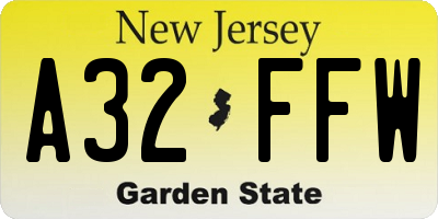 NJ license plate A32FFW