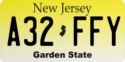 NJ license plate A32FFY