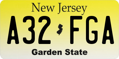 NJ license plate A32FGA
