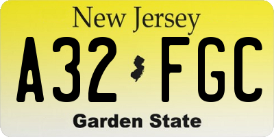 NJ license plate A32FGC