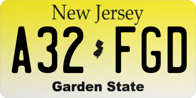 NJ license plate A32FGD