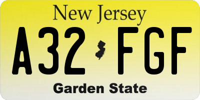 NJ license plate A32FGF