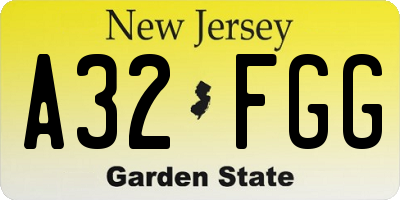 NJ license plate A32FGG