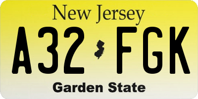 NJ license plate A32FGK