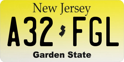 NJ license plate A32FGL