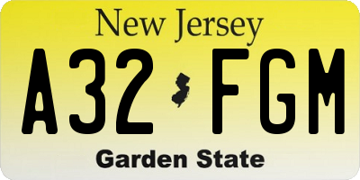 NJ license plate A32FGM